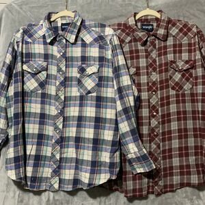 Wrangler Lot of 2 Western Plaid Flannel Shirt Long Sleeve Cowboy Menswear Casual